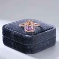 Bague de fiançailles artisanale vintage en argent sterling 925 avec améthyste, diamant, perle d'eau douce, plaqué or rose, bijoux fins pour enfants
