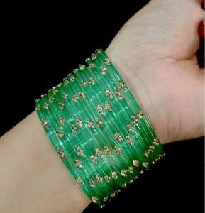 Ensemble de bracelets en verre vert clair avec motif de fleurs en strass de cristal, style bohème, bijoux pour femmes - Product Image 5