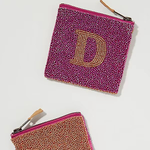 Porte-monnaie perlé Initial D de haute qualité, violet et or, avec fermeture éclair, mini portefeuille, porte-cartes, kit de sac à monnaie en perles de verre - Product Image 1