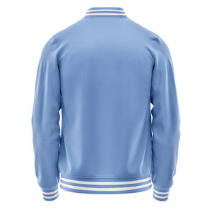 Custom Light Blue Baseball Jacket With Embroidered Team Name Number Personalized Unisex Adult Full Sleeve Button Up Sportswear - Product Image 3