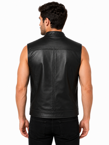 Chaleco clásico de cuero para hombre con material de calidad, forro suave, costuras resistentes y bolsillos prácticos para montar a caballo, uso casual y al aire libre. - Product Image 6