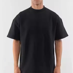 T-shirt ample noir uni de haute qualité à épaules tombantes, disponible en couleurs personnalisées, T-shirts pour hommes - Product Image 3