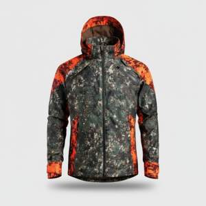 Chaqueta impermeable con capucha para hombre, de alta calidad, para exteriores, con camuflaje verde y naranja en contraste, para caza, senderismo y jungla. - Product Image 6