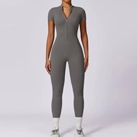 Precio al por mayor RTS: Mono elástico de manga corta con cuello simulado y color liso para mujer, elástico en cuatro direcciones, modelo AS-YJ-512