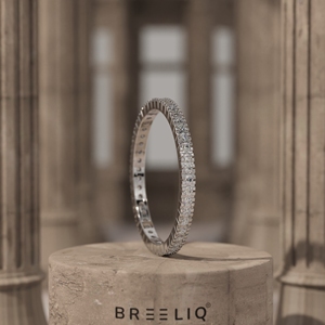 Anillo de Eternidad Completo de Oro Sólido de 14K con Diamantes Cultivados en Laboratorio, Borde Texturizado Milgrain, Anillo de Boda Apilable - Product Image 1