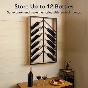 Moderno Porta Botellas de Vino de Alambre de Hierro Estilo Chevron con Marco de Madera Natural, Estante Vertical Grande para Exhibición de Botellas de Vino para Colgar en la Pared - Product Image 2