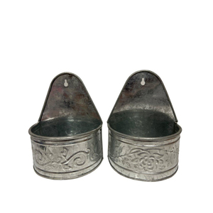 Wholesale Galvanized <b>Wall</b> <b>Planters</b> with Embossed Floral Design Metal Hanging Pots for Indoor <b>Herb</b> Garden Home Decor <b>Wall</b> Art - Product Image 2