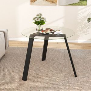 Tavolo da Pranzo Rotondo Allungabile in Vetro per 4 Persone, con Struttura Pieghevole in Legno di Gomma, Stile Rustico per Interni - Product Image 3
