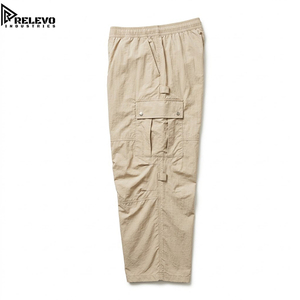 OEM <b>Men</b> Oversized Baggy <b>Cargo</b> <b>Pants</b>, Beige Light <b>Khaki</b> Lightweight Nylon Parachute Trousers Loose Fit Streetwear Wide Leg - Product Image 3