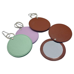 กระจกพกพาแบบหมุนได้ทรงกลมเรียบง่ายพร้อมพวงกุญแจหนัง PU - Product Image 1