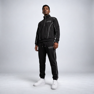 Conjunto Deportivo 2 en 1 para Hombre Intento, Negro, Grueso, para Otoño, Chaqueta con Cierre y Cuello Alto, Pantalones Deportivos - Product Image 1