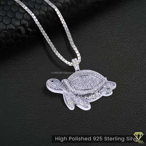 Colgante de tortuga Iced Moissanite Diamond Bling Pave Set Fine Animal Themed Aquatic Jewelry Charm High Pulido Plata esterlina - Product Image 3