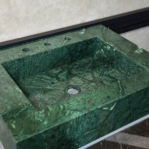 Lavabo de luxe en marbre vert émeraude cannelé, écologique, avec cadre en laiton, pour salle de bain moderne, hôtel et usage en entrepôt - Product Image 3