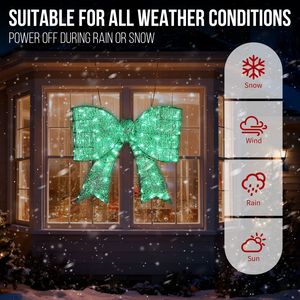 Décoration de Noël extérieure pré-éclairée 3D à énergie solaire, nœud géant avec 124 lumières LED vertes pour porte d'entrée, portail, mur - Product Image 2