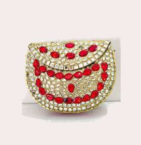 Bolsos y carteras elegantes con adornos Kundan para bodas, fiestas y ocasiones festivas, bolso de mano metálico. - Product Image 5