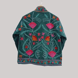 Hand Embroidered <b>Velvet</b> Mandarin Collar <b>Jacket</b> <b>Women</b> Autumn Full Sleeve Floral Pattern Pullover Style Prairie Chic - Product Image 1