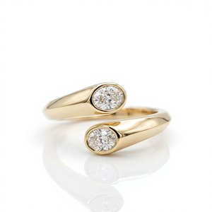 DEF Color VVS1 Oval Cut Lab Diamond Toi et Moi <b>Ring</b> Two Stone Bypass <b>Ring</b> Ethical Bezel <b>Set</b> in 14K Yellow <b>Gold</b> Anniversary Gift - Product Image 1