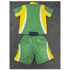 WeOverMe Ensemble de survêtement vert et jaune pour homme, col polo, fermeture éclair sur le devant, style sportif, vêtements d'été, coupe-vent, ensemble short - Product Image 2