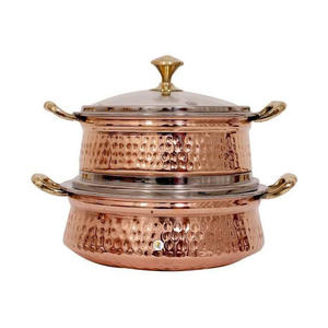 Plat de service isotherme à double paroi en cuivre martelé et acier inoxydable, fait main, avec couvercle, pour buffet - Product Image 3