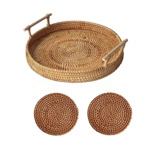Hot Selling Premium Round Woven <b>Tray</b> Crafted from High Quality Elegant for <b>Breakfast</b> Table Decorative Boho Rattan <b>Tray</b> - Product Image 2