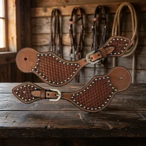 High on Demand <b>Leather</b> Western Horse Saddle Boot Spur Straps Hand <b>Tooled</b> Available At Best Market Price - Product Image 6