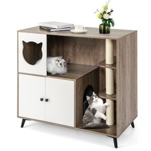 Cat Apartment with Litter Box and Scratching Post Furniture Locker for Feline Comfort - Product Image 2
