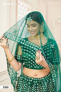 Heavy Excellent Quality <b>Net</b> with Sequins Embroidered A-Line <b>Green</b> Lehenga-Choli & Dupatta Manufacturer from Surat - Product Image 2