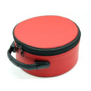 Wholesale Round <b>Red</b> Polyester Storage Case with Black Handle Durable Design for Embroidery Crafts - Product Image 1