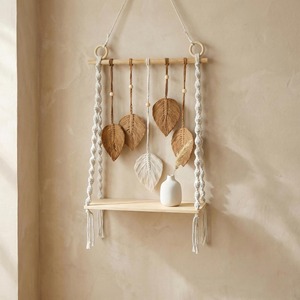 Artistic Handwoven Macrame Leaf Pattern Wall Shelf Organizer For Candles <b>Diffusers</b> And Aroma Accessories Or Daily Essentials - Product Image 3