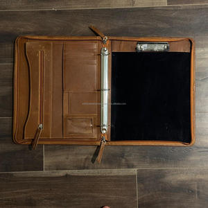 Carpeta exclusiva de cuero genuino con cremallera, Cartera de cuero de vaca, cuaderno de mesa de tiempo, papel de tamaño A4 con múltiples funciones con ranura para tarjeta - Product Image 4