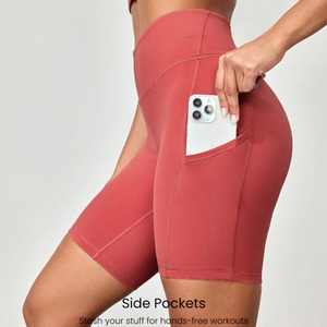 Athleisure Style Women High Waisted Yoga Shorts Customizable Breathable Smooth Fabric <b>Pattern</b> Workout Shorts for Private Label - Product Image 4