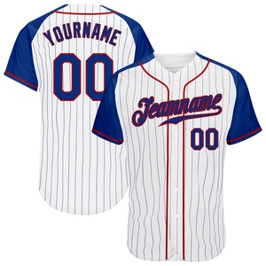 Wholesale Best Selling OMMIZ INDUSTRY Custom White Royal Pinstripe Royal-Red Authentic <b>Raglan</b> Sleeves Baseball Jersey - Product Image 1