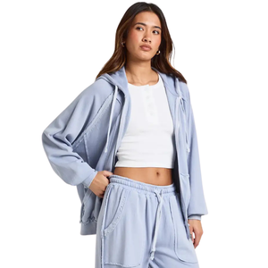 Conjunto de chándal de dos piezas para mujer con sudadera corta con cremallera, chaqueta holgada, pantalones de pierna ancha con cintura elástica, estilo casual, para descansar, al por mayor B - Product Image 3