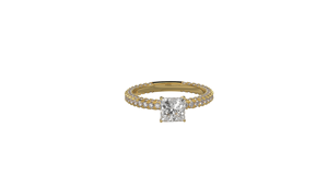 Anillo de compromiso solitario de diamante cultivado en laboratorio con corte princesa chapado en oro de 18K y 14K, banda de diamantes redondos con doble fila pavé, anillo fino para mujer - Product Image 4