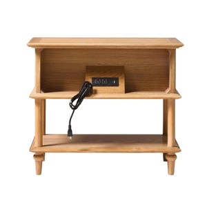 Mesita de noche hecha de madera de caoba de alta calidad con acabado natural y 2 cajones para uso en dormitorio. - Product Image 6