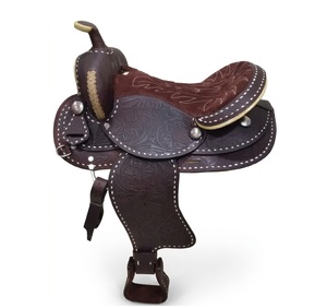 Selle de cheval western en cuir pour l'équitation, avec arceau en fibre de verre robuste, 15"-17", pour le barrel riding - Product Image 3