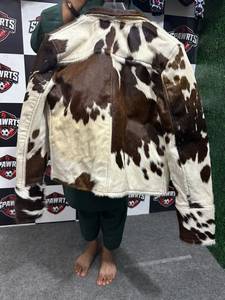 New Premium Luxury Genuine Cow Hair Leather <b>Jacket</b> <b>Men</b> Western Biker Style Brown <b>White</b> Cowhide Fur Eco-Friendly Windproof - Product Image 2