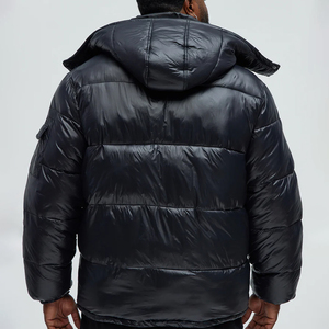 Manufacturer Custom Men's Winter Shiny Quilted Puffer Jacket <b>Windbreaker</b> Padded Thick <b>Black</b> Hooded Bubble Padded Jacket - Product Image 3