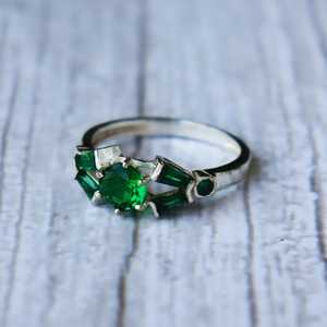 Handmade Art Deco <b>Emerald</b> <b>Ring</b> 925 Sterling <b>Silver</b> May Birthstone Vintage Style Fine Jewelry Gift For Women - Product Image 5