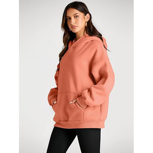 Oversized Hooded Fleece Sweatshirt 100% Cotton Solid Color Regular Sleeve Unisex Casual Winter Wear Letter Pattern <b>Pink</b> - Product Image 6