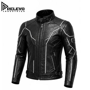 Wholesale High Quality Men's Tactical Leather <b>Jacket</b> Stand Solid Zipper Front Sleek Armor Style Motorcycle Outerwear <b>Silver</b> Trim - Product Image 1