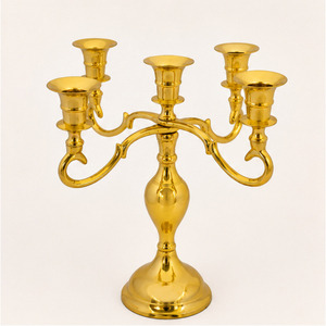 Candelabro de Metal de 5 Brazos al por Mayor, Portavelas Dorado, Centro de Mesa de Lujo para Bodas, Decoración para Eventos y Fiestas de Hotel - Product Image 1