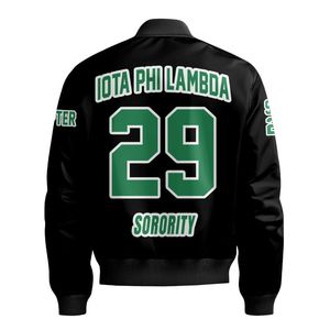 Veste universitaire personnalisée pour femmes Iota Phi Lambda, noire, avec emblème grec sur le devant et le dos, numéro d'année, fermeture éclair, style bomber - Product Image 6