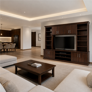 Custom Dark Teak Wood <b>TV</b> <b>Stand</b> Wall Unit Entertainment Cabinet for Hotel Home Apartment Villa and Large Interior Projects - Product Image 6