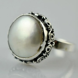 Coin Pearl <b>Ring</b> Handmade Sterling <b>Silver</b> Bezel Setting Natural Round Shape Gemstone Boho Jewelry June Birthstone Gift - Product Image 1