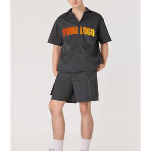 Ensemble de survêtement décontracté deux pièces pour homme, coupe-vent court, imprimé, 100 % coton, noir, style streetwear, collection hiver, vente chaude - Product Image 4