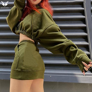 Women's Going Out 2 Piece Skirt Outfits OEM Custom Autumn Long Sleeve Drawstring Women Hoodie Skirt <b>Sets</b> - Product Image 6