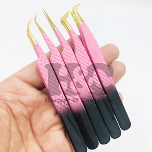 New Ombre <b>Tweezer</b> Color Sustainable Eyelash Extension <b>Tweezers</b> Diamond Grip Stainless Steel 90 Degree <b>Tweezers</b> Gold Tip mink - Product Image 3