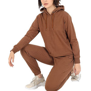 Ensemble de survêtement marron à capuche pour femme, manches longues, couleur unie, décontracté, respirant, en coton de bonne qualité - Product Image 6