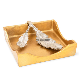 Qualité supérieure, parfait pour la vaisselle et la cuisine, porte-serviettes en forme de feuille, forme carrée, finition élégante or et argent - Product Image 1